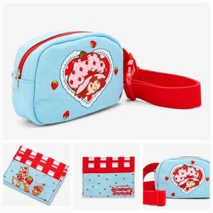 NEW Strawberry Shortcake Embroidered Denim Belt Bag Fanny Pack & Matching WALLET